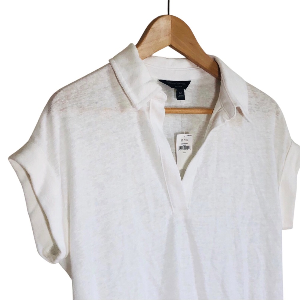 ◈SOLD◈ NWT Banana Republic Womens Linen Blend Polo V-Neck Top White NEW Size XS - Picture 5 of 13